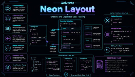 Neon Layout interface with Qelvanto branding on a dark background