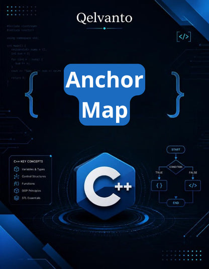 Qelvanto Anchor Map with C++ icon on a dark background