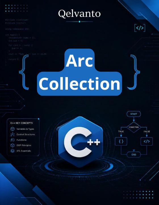 Qelvanto Arc Collection with C++ logo on a dark background
