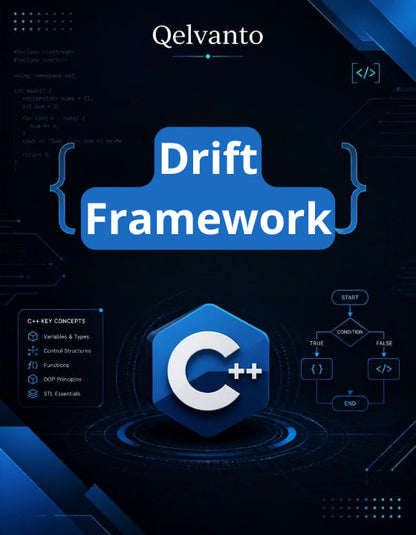 Qelvanto Drift Framework with C++ logo on a dark background