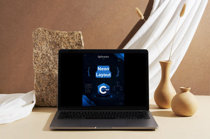 Laptop displaying a software interface on a table with decorative items