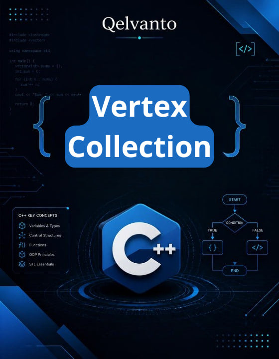 Qelvanto Vertex Collection with C++ logo on a dark background
